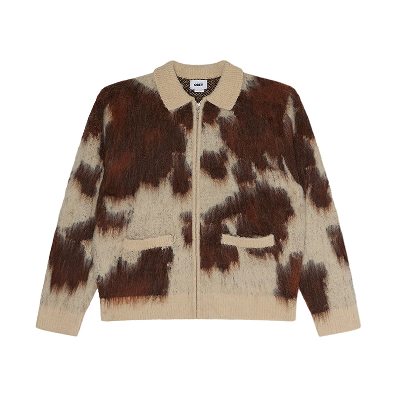 OBEY COW PATTERN ZIP SWEATER